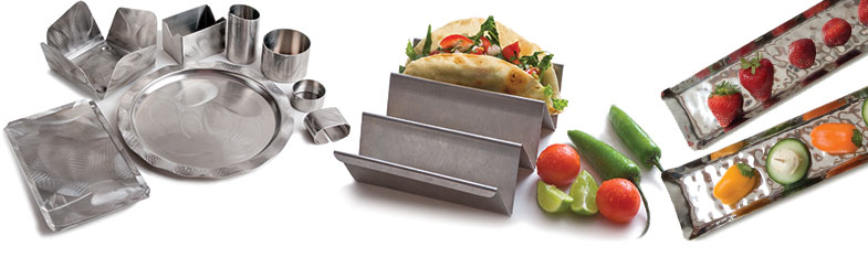 Stainless steel serving trays and bowls