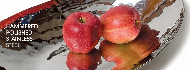 Hammered polished steel serving bowl